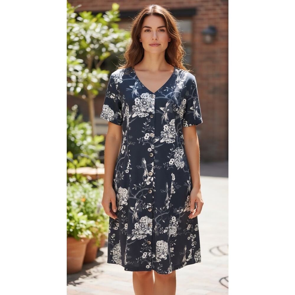 Fat Face Simone Cotton Rich Jersey Dress Tunic Shift Black Floral Size US 8